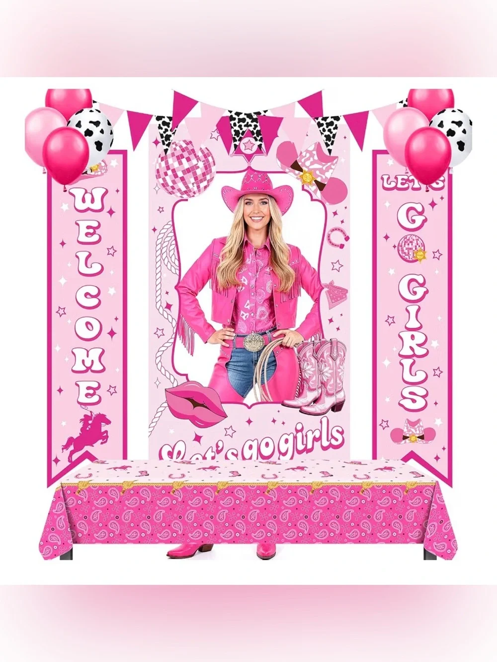 Pink Disco Cowgirl Party Decor Set